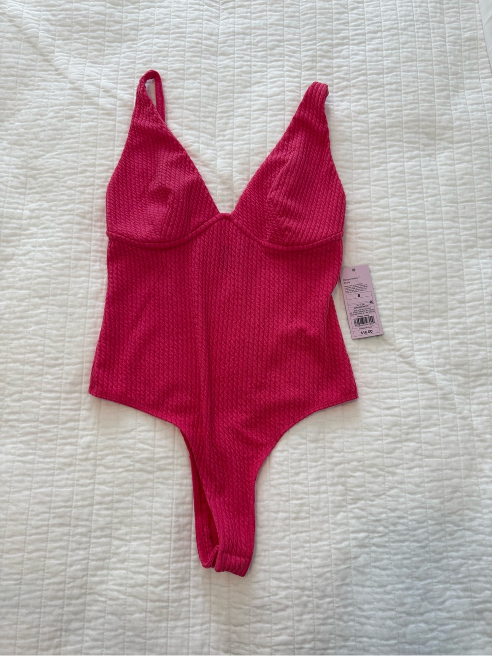 wild fable Hot Pink Textured V‑Neck Bodysuit